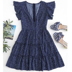 Raindrop Print Ruffles Mini Dress